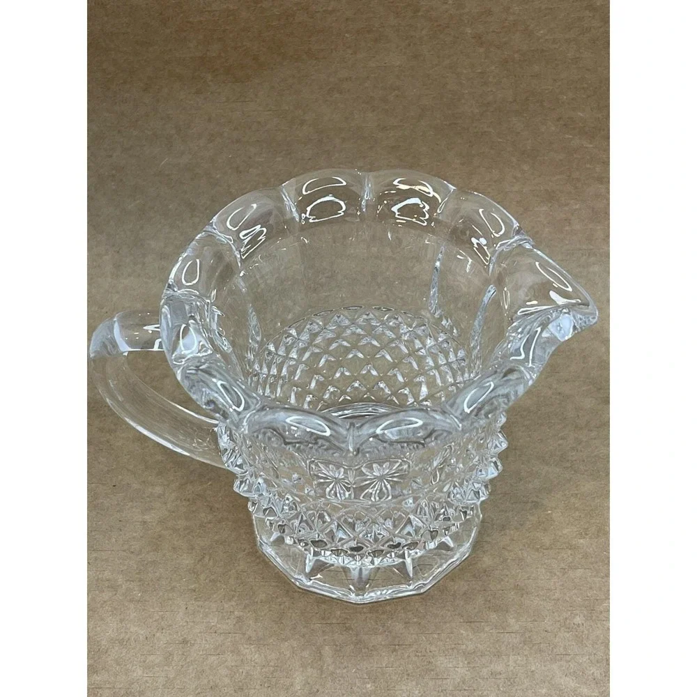 Vintage Diamond Point‎ Waffle Crystal Clear EAPG Footed Creamer